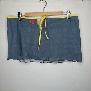 Calvin Klein Skirt Large Swim Coverup Nylon Stretch Mini Blue Yellow Tie Waist