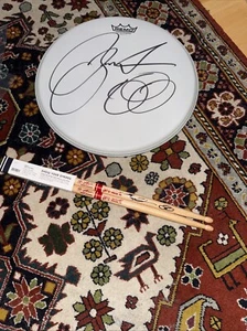 Cabezal de batería Led Zeppelin Jason Bonham firmado/autografiado 12" + baquetas firmadas - Imagen 1 de 10