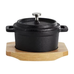 Cast Iron 0.25 Qt. 8 Oz. Mini Dutch Oven with Wood Tray - Picture 1 of 12