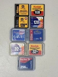 Lot of 9 Compact Flash Memory Cards 1GB 32MB 64MB 128MB 256MB 512MB Nikon SanDis - Picture 1 of 2
