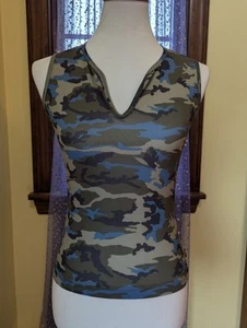 Vintage Y2K XOXO Sexy Blue Green Black Camouflage Nylon Tank Top Size Small S/M - Picture 1 of 12