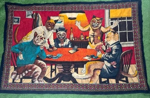 Turkish Vintage Cat Poker Table Tapestry 55x36 Inches 100% Cotton Home Decor - Foto 1 di 19