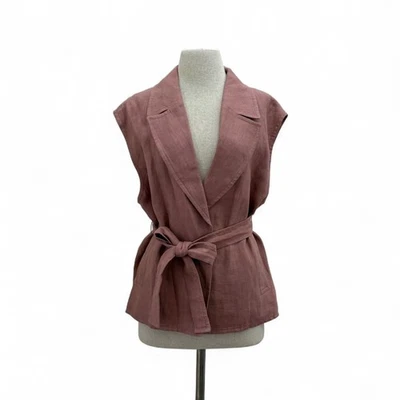Zara Blogger Favorite 100% Linen Dusty Pale Pink Belted Vest Size M-L - Image 1 of 4