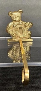 Vintage massiv Messing Teddybär Weihnachten Strumpf Halter Aufhänger langer Arm Haken - Bild 1 von 6