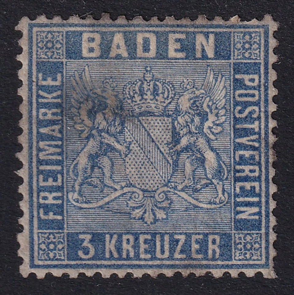 BADEN 1861 Arms 3k Ultramarine SG 16 MH/* (CV £160) - Image 1 of 1