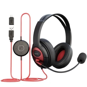 USB Headset with Microphone, Wired PC Headset, USB-A & USB-C Computer Headset... - Picture 1 of 6