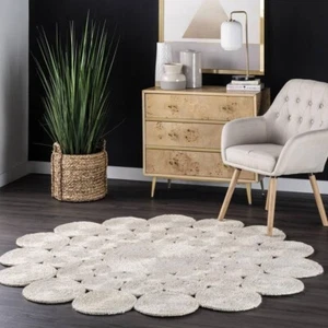 Jute Braided Area Rug Reversible Scarolp Designer Modern Round Carpet Floor Mat - Picture 1 of 9