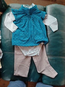 Carter's Baby Girl 3 Piece teal Outfit size 18m New one piece w/pants and top - Picture 1 of 3