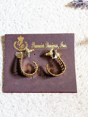 Vintage Premier Designs Earrings Gold Tone Dangle Hoop Cutout - Image 1 of 3