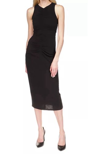 MICHAEL Michael Kors abito MIDI senza maniche increspato davanti nero grande $140