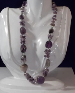 Collana In Argento A Ciondolo Di Nugget Di Lavanda Viola Porpora Amatista 21" - Foto 1 di 5
