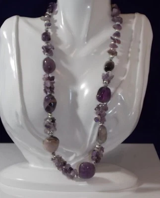Collana In Argento A Ciondolo Di Nugget Di Lavanda Viola Porpora Amatista 21" - Immagine 1 di 4