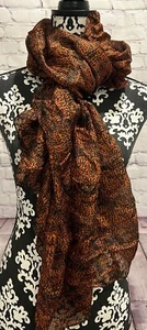 Orange / Black Leopard Print Lightweight Fabric Long Rectangular Scarf 40”x70” - Picture 1 of 12