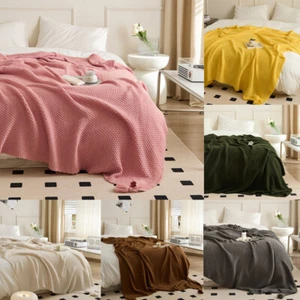 Knitted Thread Blanket Solid Color Sofa Bed Throw Blankets Couch Chair Nap Rug - Picture 1 of 52