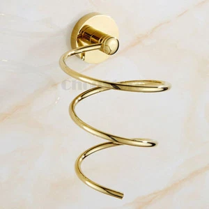 Gold Brass Blower Rack Hair Dryer Holder Storage Bath Organizer Shower Hanger - Picture 1 of 4