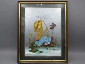 Dessin d'un garçon à la pêche sous verre - Feuille d'aluminium - Imagen 1 de 3