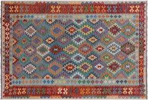 Reversible Kilim Flat Weave Wool On Wool Rug 6' 8" X 9' 9" - Q17542 - Picture 1 of 9