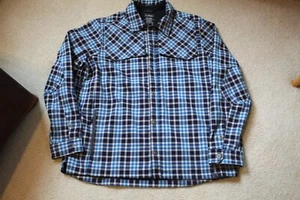 XXL TALL L.L. BEAN BLUE PLAID JACKET ZIP + SNAP FRONT ELBOW PATCHES CAPE VENT - Picture 1 of 9
