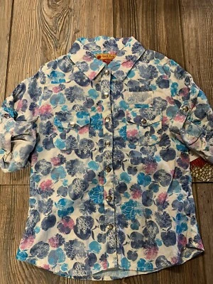 NWT Girls $30 Apple Bottoms Very Cute White and Blue Button Front Shirt Size 5/6 - Image 1 of 4