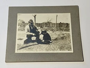 Vintage Cabinet Card Photo - Father & Daughter with Family Dog Puppy - Picture 1 of 3
