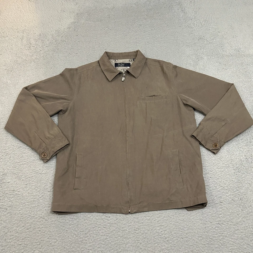 Chaqueta Nat Nast Para Hombre Pequeña Marrón Gris Cremallera Completa Bombardero Forrada de Seda Bolsillos Adulto Foto 1 de 4