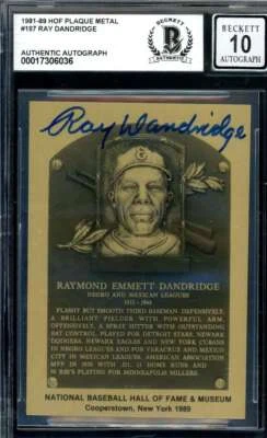 Ray Dandridge Gem Mint 10 Beckett BAS Signed 1981 Metallic Hall Of Fame Plaque - Image 1 of 2