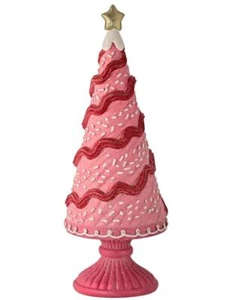 Figura de árbol de pueblo de Navidad de caramelo dulce helado rojo rosa de 12,5" en pedestal - Imagen 1 de 1