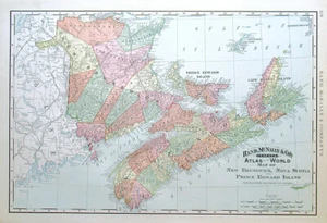 1893 MARITIME PROVINCES OF CANADA, RAND MCNALLY LARGE ANTIQUE DETAILED MAP - Picture 1 of 4