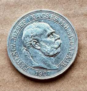 Hungary, Franz Joseph I, 5 Korona, 1907, Silver, AU - Picture 1 of 5