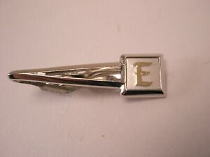 =E Monogram Silver Tone Initials Letter Font Vintage SWANK Tie Bar Clip