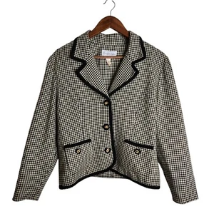 Vintage Jennifer Jeffries Houndstooth L/S Suit Jacket Blazer Women's Size 12 USA - Picture 1 of 20