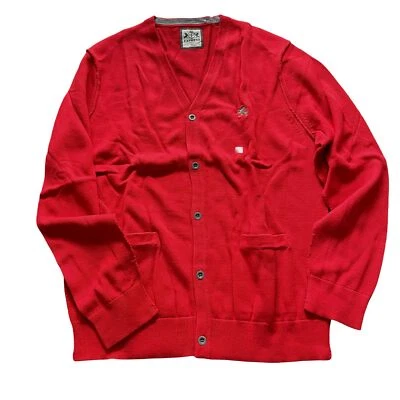 Mens Express Button Down Cardigan Red Knit Sweater Size XL Pockets u - Image 1 of 4