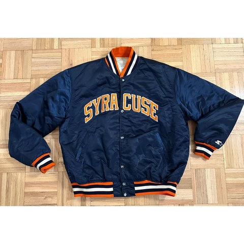 Vintage Starter Syracuse University Satin Snap Bomber Jacket Mens XL Made in USA Cover