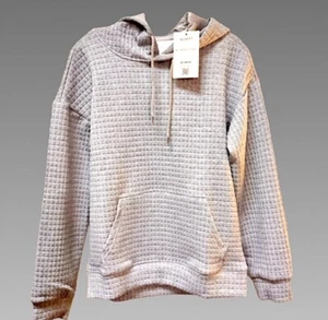 NWT Gray Waffle Knit Hoodie Sz Sm - Picture 1 of 3