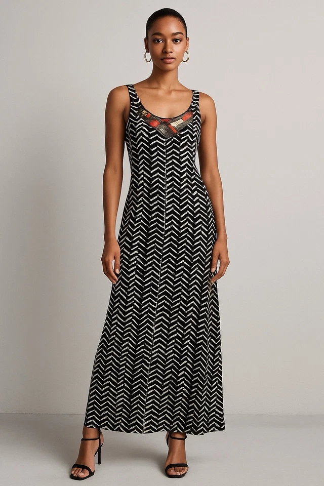 Velvet by Spencer & Graham 100% Silk Tribal Zebra Beaded Maxi Dress Small Y2K - Image 1 of 4