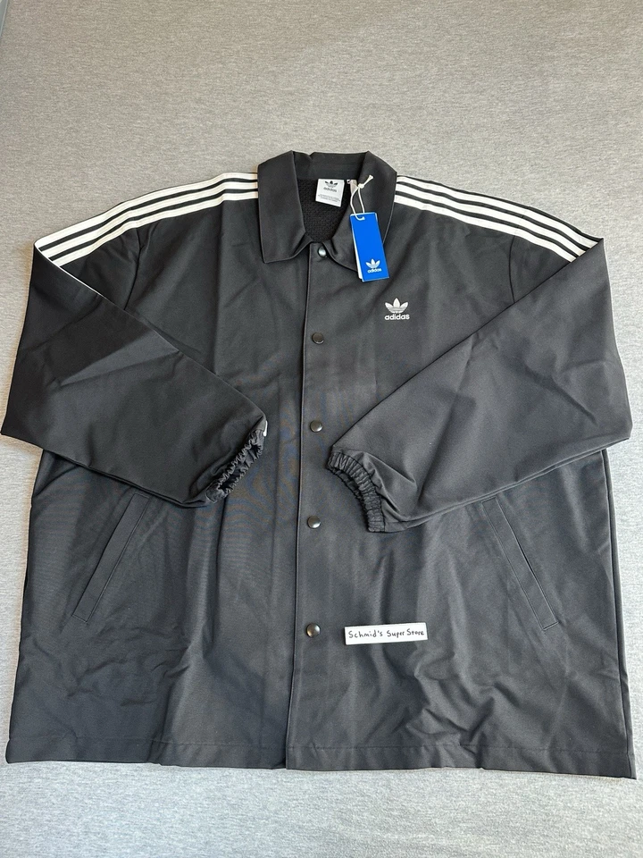 Adidas Originals Mesh Coach Jacket Trefoil Logo Mens 2XL IZ1831 Snap Black