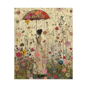 Artistic Floral Umbrella Poster Matte Wall Art, Home Decor Print Woman in Garden - Picture 1 of 7