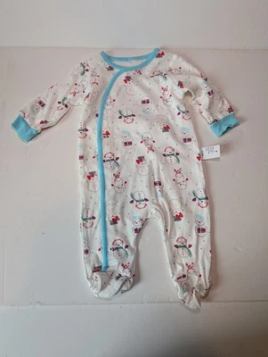 New Koala Baby Size 0-3 Months Snowman Snowflake Winter Snap Sleeper Pjs Outfit - Image 1 of 4
