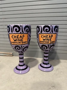 2 New Lorrie Veasey Our Name is Mud Goblets Cheap Wine Expensive Goblet Purple - Picture 1 of 4