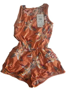 Roxy Girl's Romper Coral Peach Floral With Pockets Size 7 XS Toddler - Picture 1 of 6