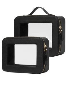 Juego de Estuche de Maquillaje Transparente Negro Bolsa de Artículos de Aseo Viaje Grande Transparente Bolsa de Cosméticos con... - Imagen 1 de 9