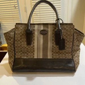 COACH Legacy Signature Stripe Candace Carryall Brown Purse D1226-19915, Gift - Picture 1 of 17