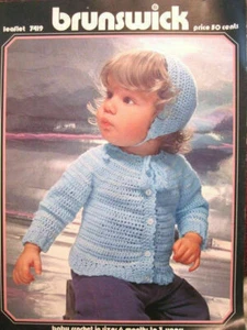 Brunswick 7419 baby CROCHET SIZES 6m-3YR 2 knit patterns 4pg leaflet  1970s - Picture 1 of 2