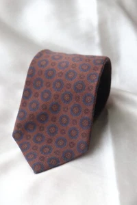 Calabrase Napoli Chocolate Brown Blue Self Tipped Wool Challis Geometric Neat - Picture 1 of 18