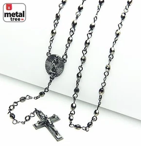 NEW Men's Fashion 4mm Bead Guadalupe & Jesus Cross 25" Rosary Necklace HR 700 HE - Picture 1 of 3