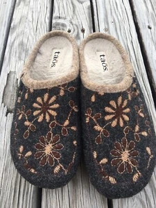 Taos Slipper Gray Wool Floral Felt Slip On Clogs Size 37 EUR 6.5 US Women’s - Picture 1 of 18