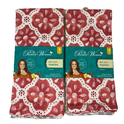 (2) Pioneer Woman Cloth Napkins 4 ea ‘Washy Trellis’20x20" Red Gray Yellow Blue - Image 1 of 4