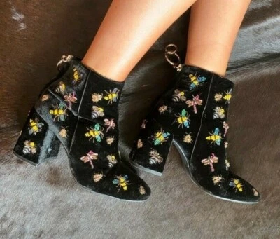 ZARA NUEVO Botines Terciopelo Adornado con Cuentas Lentejuelas Bichos Gusanos 5116/101 US9 40 Foto 1 de 4