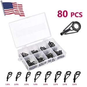 Ceramic Fishing Rod Guide Tips Top Eye Rings Line Repair Kit 10 Sizes Set 80PCS - Picture 1 of 10