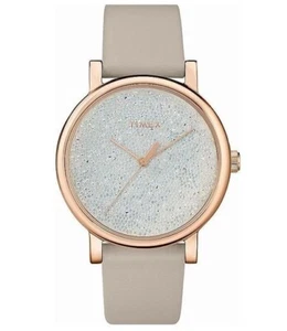 TIMEX City Crystal Gray Leather Strap 38 mm Women's Watch TW2T78100 - Picture 1 of 2